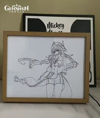 Genshin Character Hu Tao Ganyu Paper Carving Lamp Creative 3D Night Light