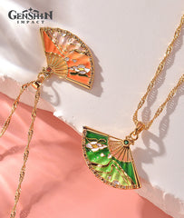 Genshin Impact Kamisato Ayaka Folding Fan Pendant Necklace Jewelry Accessories