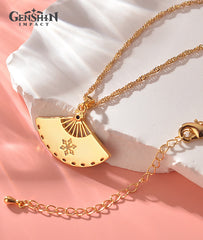 Genshin Impact Kamisato Ayaka Folding Fan Pendant Necklace Jewelry Accessories