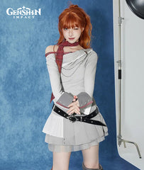 Genshin Tartaglia Impression Asymmetrical Pleated Mini Skirt