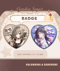 Columbina & Sandrone Heart Shaped Badges