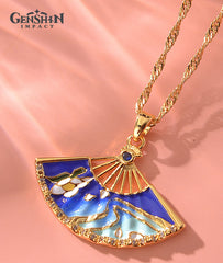 Genshin Impact Kamisato Ayaka Folding Fan Pendant Necklace Jewelry Accessories