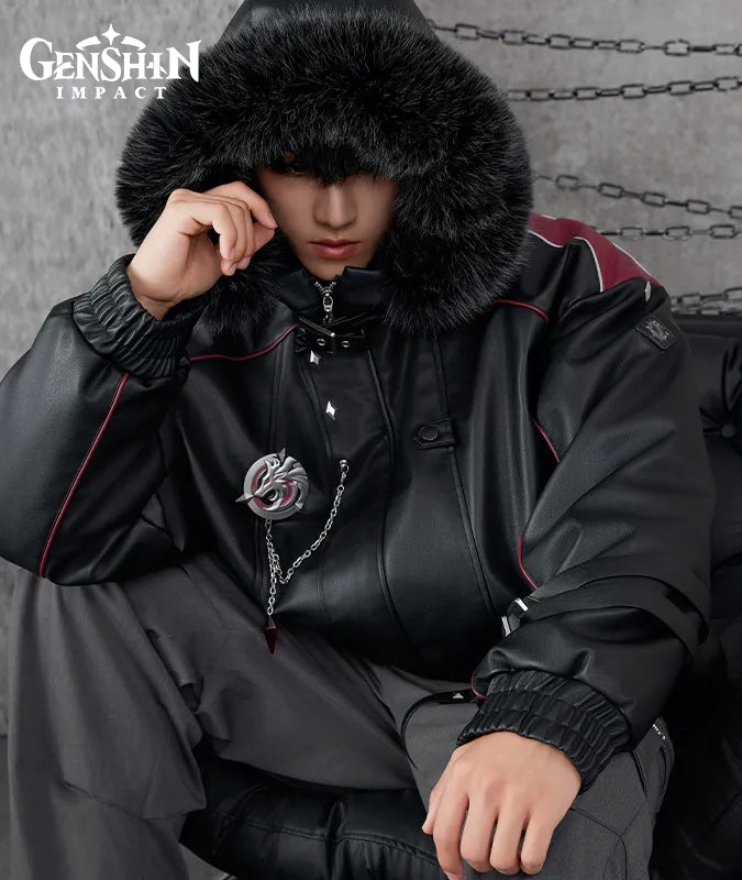 Official Wriothesley PU Hooded Jacket Coat Genshin Apparel