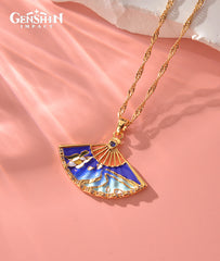 Genshin Impact Kamisato Ayaka Folding Fan Pendant Necklace Jewelry Accessories